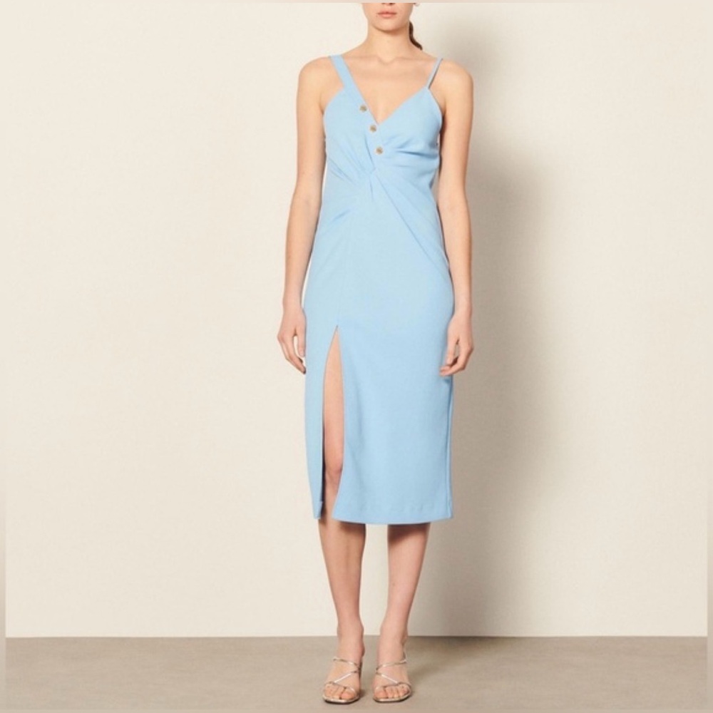 Sandro Ruched Pique Midi Dress